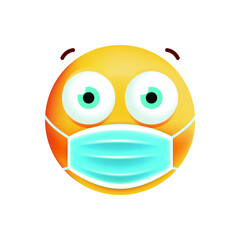 Cute Happy Emoticon with Face Mask on White Background. Isolated Vector Illustration 