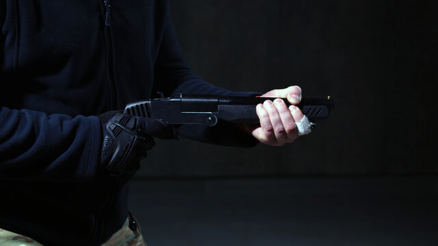 Criminal shoots with his lethal short-barreled shotgun . 