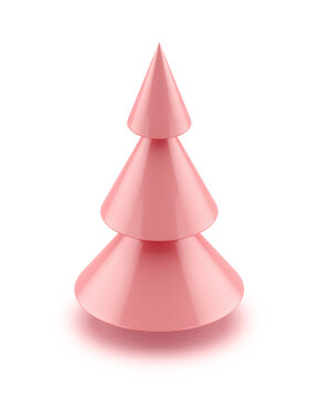 Simple pink Christmas tree shape 3D illustration on pink background. 3d rendering.
