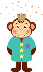 Funny king monkey with crown and stars