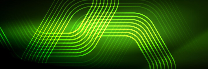 Shiny neon lines, stripes and waves, technology abstract background. Trendy abstract layout template for business or technology presentation, internet poster or web brochure cover, wallpaper