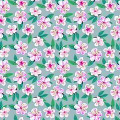 Bright seamless pattern with cherry blossom. Cute summer floral background. Illustration for paper and textile design.
