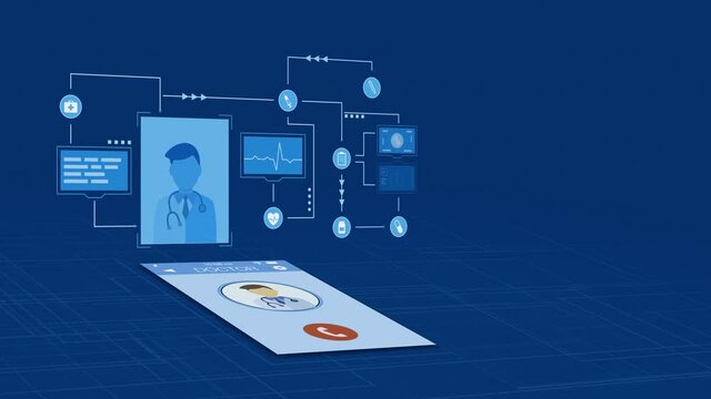 concept of telemedicine, smartphone app, first aid, online diagnosis, augmented reality, copy space, luma matte for background replacement (3d render)