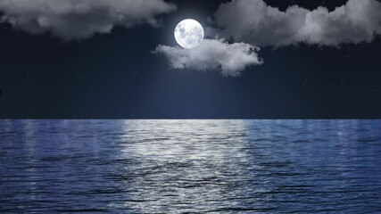 Moon over the sea Ocean waves under moonlight 4K - Powered by Adobe