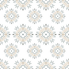 Geometric seamless tiles vector pattern. Mediterranean seamless gray design. Portuguese or spanish retro old mosaic tiles. Decorative textile background.