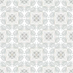Poster Geometric seamless tiles vector pattern. Mediterranean seamless gray design. Portuguese or spanish retro old mosaic tiles. Decorative textile background. © Анна Комелева
