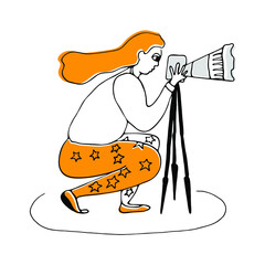 Photography life. Lady photographer. Illustration of photography.