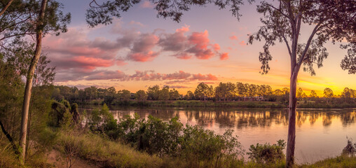  Panoramic River Sunset Clouds with Reflections