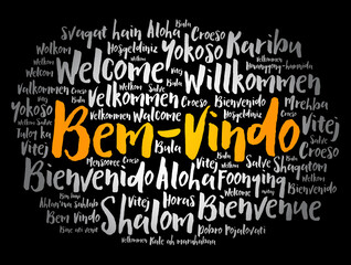 Bem-Vindo (Welcome in Portuguese) word cloud in different languages