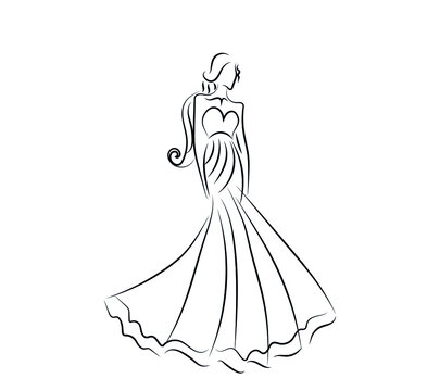 beautiful bride in a wedding dress. Graphic drawing sketch with woman. Holiday celebration vector illustration