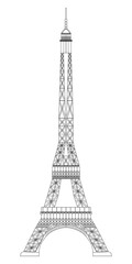 Eiffel Tower isolated on white background. Real scale image