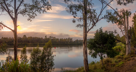 Fototapeta na wymiar Panoramic Riverside Dawn