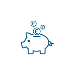 Piggy Bank Line Blue Icon On White Background. Blue Flat Style Vector Illustration.