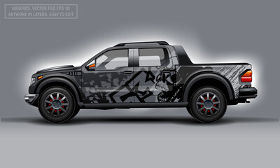 Editable template for wrap SUV with Skull abstract decal. Hi-res vector graphics.