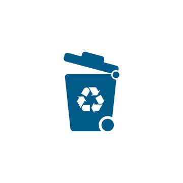 Recycle Bin Blue Icon On White Background. Blue Flat Style Vector Illustration.