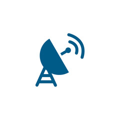 Satellite Dish Blue Icon On White Background. Blue Flat Style Vector Illustration.