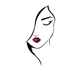 Beautiful young woman face makeup vector drawing sketch. Fashion portrait illustration.