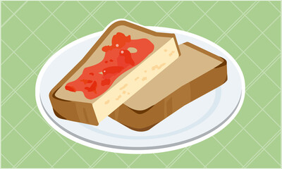 半分に切ってお皿に盛られたいちごジャムトースト