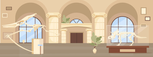 Empty paleontology museum hall flat color vector illustration © The img