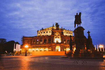 semper opera in Dresden, Germany at night and dawn