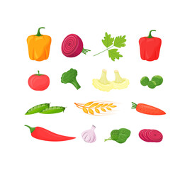 Fresh vegetables cartoon vector illustrations set