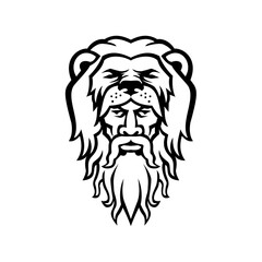 Hercules Wearing Lion Skin Head Mascot Black and White
