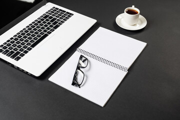 Still life of office workplace with laptop