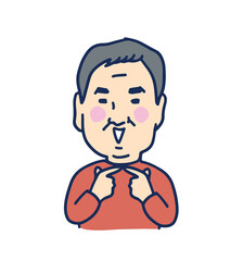 照れているかわいい中年男性の上半身