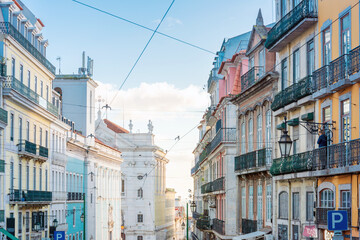 Fototapeta premium Lisbon, Portugal.- February 11, 2018 : Traditional old buildings in Lisbon, Portugal, Europe