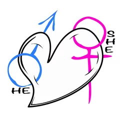 Photo sur Plexiglas Abstraction classique Coeur avec des symboles d& 39 homme et de femme