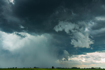 Supercell storm clouds with intense rain and hail