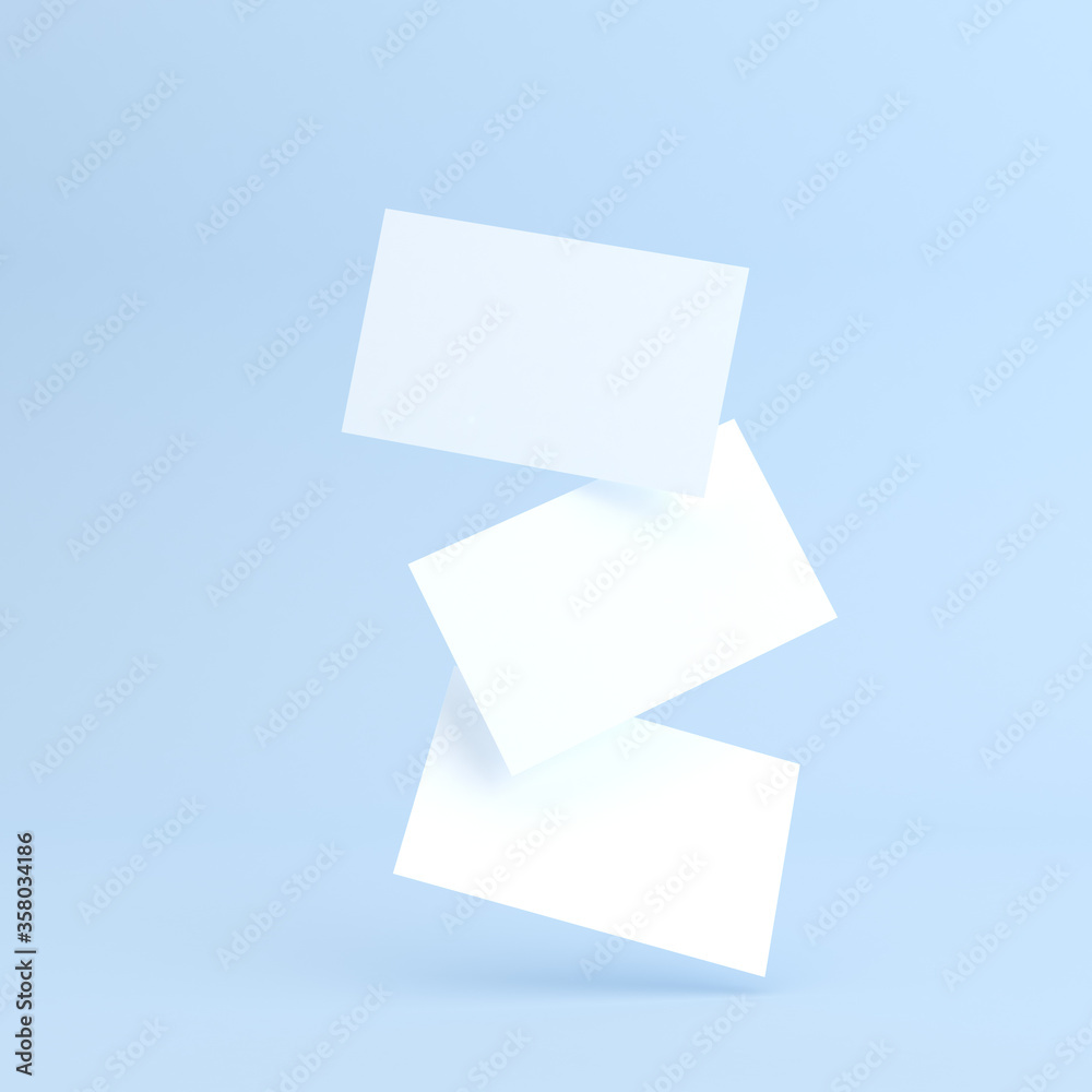 Poster mock up of blank business card on blue background. 3d rendering.