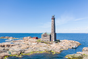 Aerial view of Bengtskär lighthouse in Gulf of Finland in summer