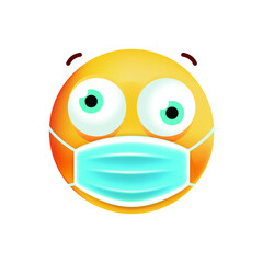 Cute Stunned Emoticon with Face Mask on White Background. Isolated Vector Illustration 