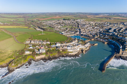 Aerial photograph of Porthleven, Penzance, Cornwall, England, United Kingdom