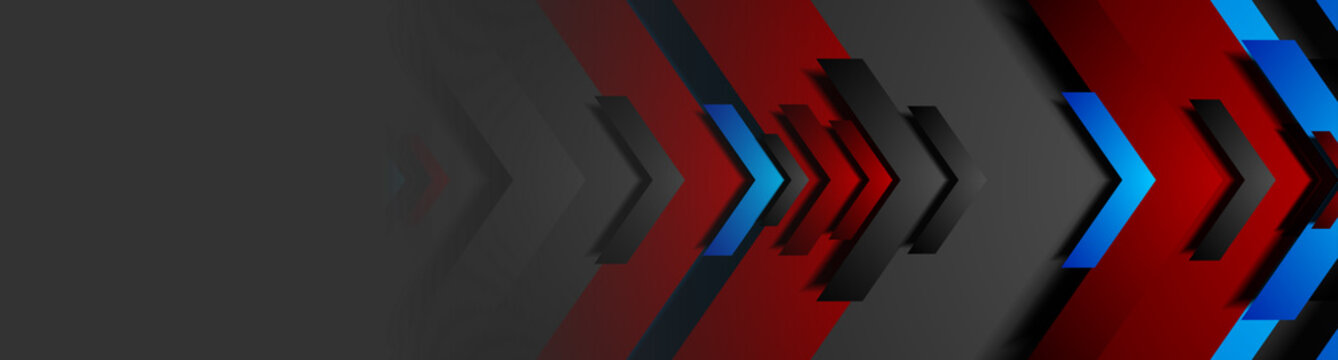 Technology abstract background with paper red and blue arrows. Vector digital banner design