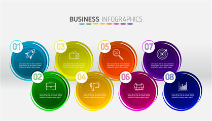 Business infographic element with 8 options. Can be used for info graphics, flow charts, presentations, flyers, websites, banners.