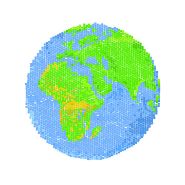 Globe pixel, a pixel map of the world. Earth pixel. Vector globe. Earth icon illustration
