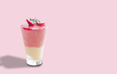 Strawberry yoghurt smoothie in glass