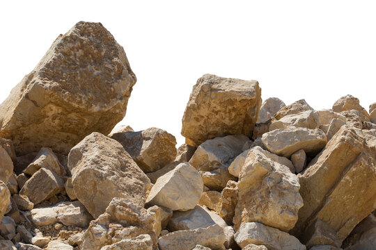 Big heavy boulders on pile of rocks isolated on white background