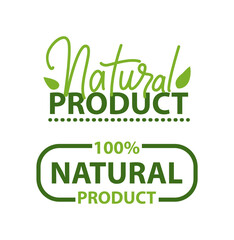 Emblem natural production vector, isolated set of logotypes with inscription and herbal elements, foliage and leaves with guarantee percentage flat style