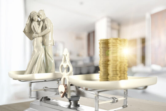 Husband and wife are standing on the scale