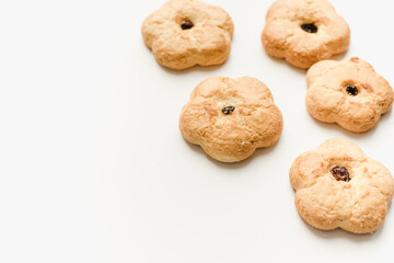 cookies on white background, homemade baking, flour products, bakery products