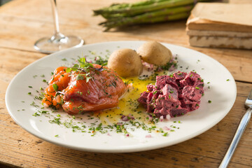 marinated salmon with garnish