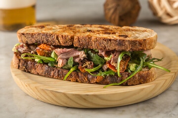 Homemade pastrami sandwich