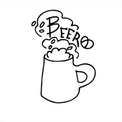 Pub sign, beer fest logo template with hand drawn beer mug and letetring. Isolated design element