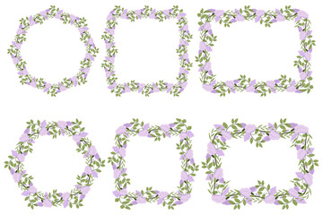 Elegant lilac flower with leaf seamless wreath. Floral border pattern. Vector design for invitation.