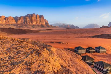 Foto op Plexiglas Wadi Rum Desert, Jordan. The red desert and bedouin camp. © SCStock