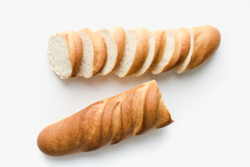 sliced loaf on a white background, pieces of loaf on a white background