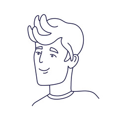 Doodle portrait of a handsome man with fashionable haircut. Isolated outline. Hand drawn vector illustration in black ink on white background.